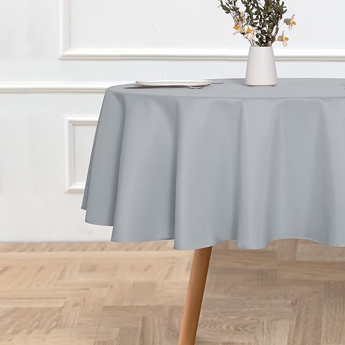 sancua Round Tablecloth - 48 Inch - Water Resistant Spill Proof Washable Polyester Table Cloth Decorative Fabric Table Cover for Dining Tables, Buffet Parties and Camping, Silver Grey