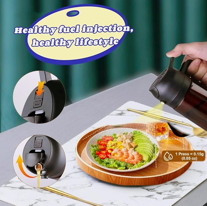 2 In1 Olive Oil Edible oil Dispenser for Kitchen, 16oz Oil Sprayer Bottle for Cooking, Glass Oil BottleSpray and Pour，Food-Grade Mister for Air Fryer, Salad,Baking，BBQ, Upgraded Light Blockin