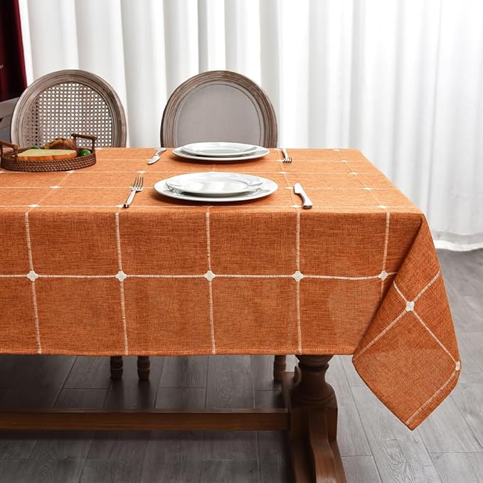 Zobesta Linen Table Cloth Square 60 x 60 Inch, Cotton Burnt Orange Linen Square Tablecloth Heavy Weight Washable Farmhouse Soft Tablecloth Outdoor, Party, Holiday, Picnic, Dining