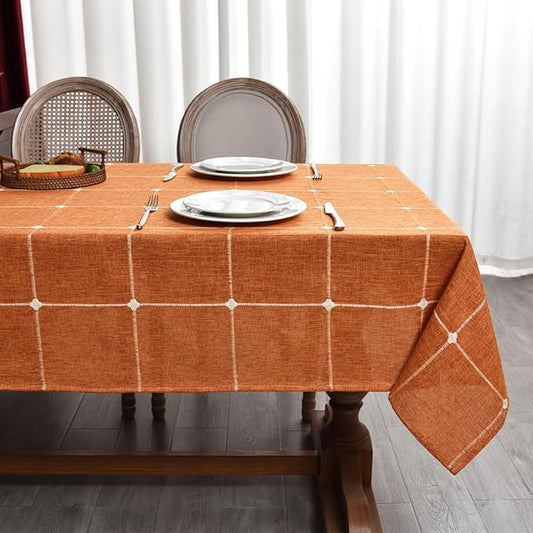 Zobesta Linen Table Cloth Square 60 x 60 Inch, Cotton Burnt Orange Linen Square Tablecloth Heavy Weight Washable Farmhouse Soft Tablecloth Outdoor, Party, Holiday, Picnic, Dining