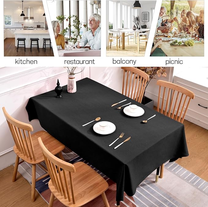 Rectangle Tablecloth 55 x 71 Inch - Waterproof Faux Linen Table Cloth for Dining Table, Kitchen, Party, Wedding, Holiday & Everyday Decoration, Black