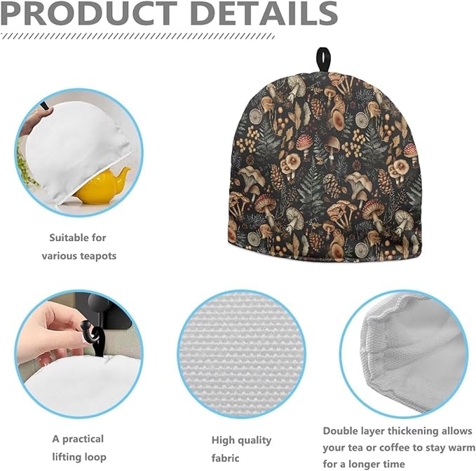 Mushroom Print Tea Cozy Cover Warmth Keep Tea Kettle Cover Teapot Cozy Tea Pot Cozies Heat Resistant Teapot Protector Home Kitchen Accessories Décor