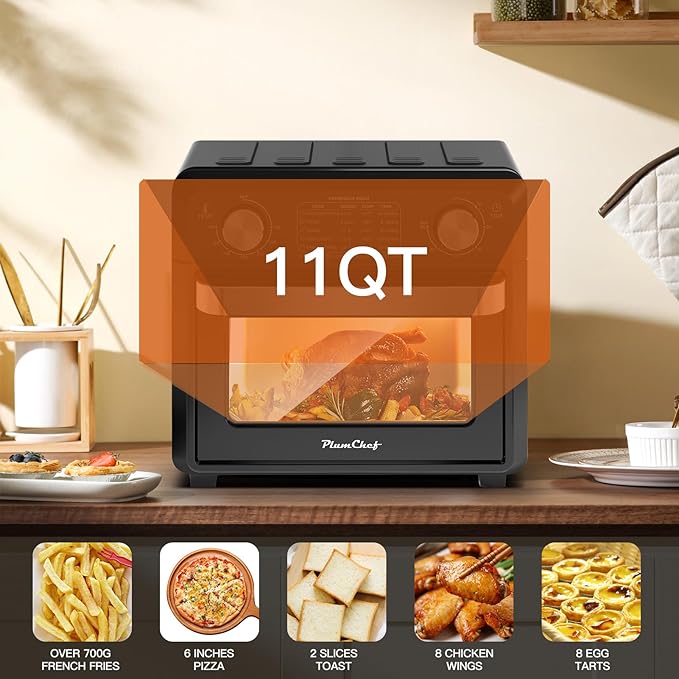 Air Fryer, 11QT,360° Hot Air Circulation for Healthy Oil-Free Cooking,Multifunctional Convection Toaster Oven Air Fryer Combo, Adjustable Temp & Time Control,
