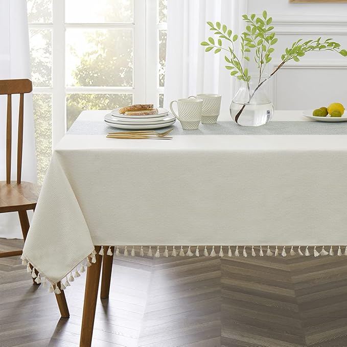 QIANQUHUI Embroidered Tablecloth for Dining Table,Dust Proof Spillproof Soil Resistant Cotton Linen Rectangle Table Cloths (Blue, Rectangle/Oblong, 55'x102'', 8-10 Seats)