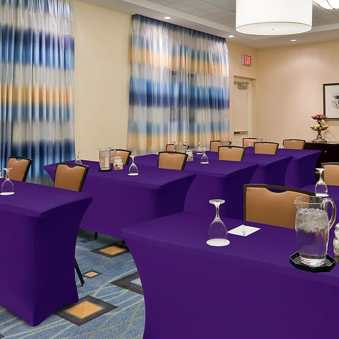 Spandex Table Cloths for 8 Foot Rectangle Tables-6 Pack Fitted Stretch Dark Purple Table Covers-Folding Tablecloths for Party, Vendor Booth Display, Banquet Buffet Event, Craft Trade Show