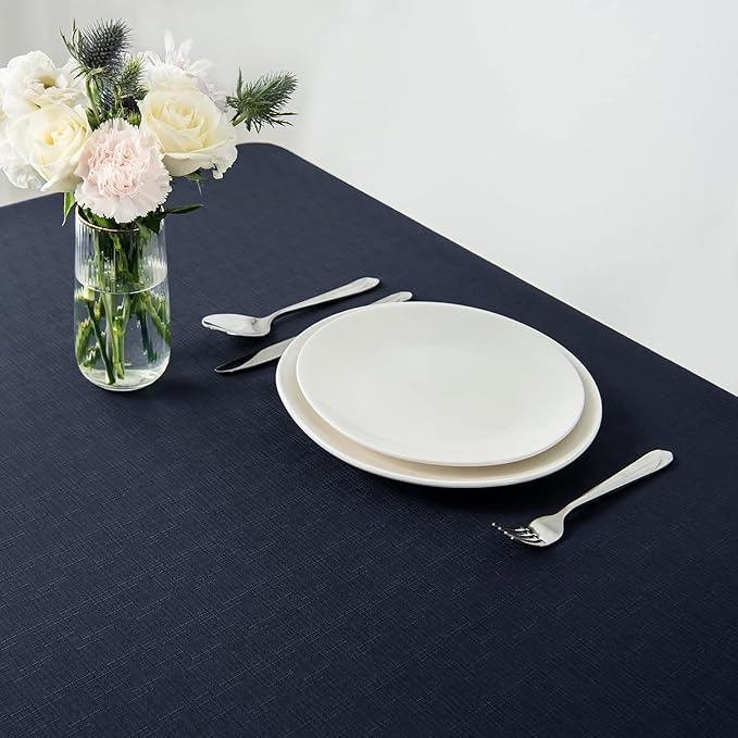 maxmill Square Tablecloth Water Resistance Antiwrinkle Spill Proof Linen Looking Texture Table Cloth, Decorative Fabric Table Cover for Banquet Parties Event Holiday Dinner, 70 x 70 Inch, Navy Blue