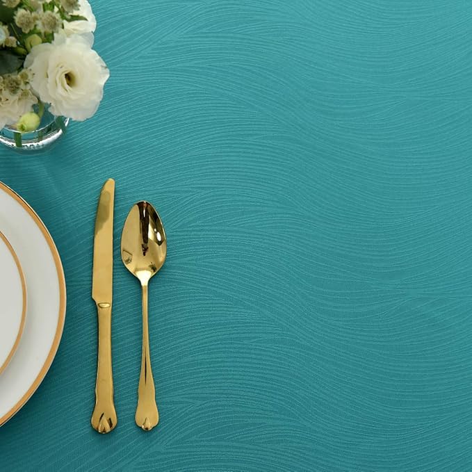 maxmill Square Table Cloth Swirl Design Water Proof Wrinkle Free Spillproof Heavy Weight Soft Tablecloth Decorative Fabric Table Cover for Outdoor and Indoor Use Square 70 x 70 Inch Teal