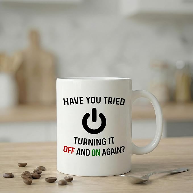 Casitika Have You Tried Turning It Off And On Again Mug 11 Oz Coffee Mug. Funny Computer Nerd Gifts. Gift Idea for Office or Geek Coworkers. (White)