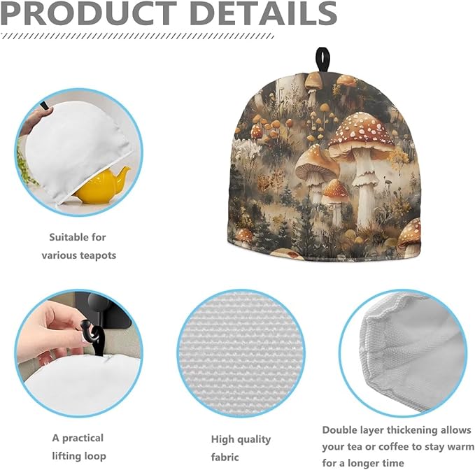 Mushroom Tea Cozy for Teapot Dust Proof Teapots Dust Cover Insulated Breakfast Warmer for Home Kitchen Decorative Accessories Designed in England Kettle Cover for Party