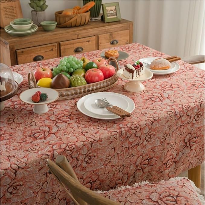 Rectangular Tablecloth Pink Flower Succulent Tablecloth Thick Tablecloth Jacquard Thickened Suitable for Restaurant Camping(140 * 300cm)
