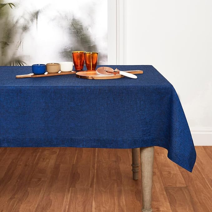 Solino Home Linen Tablecloth 60 x 90 Inch - 100% Pure Linen Royal Blue Table Cloth for Rectangular Tables - Athena, Machine Washable Cloth Tablecloth