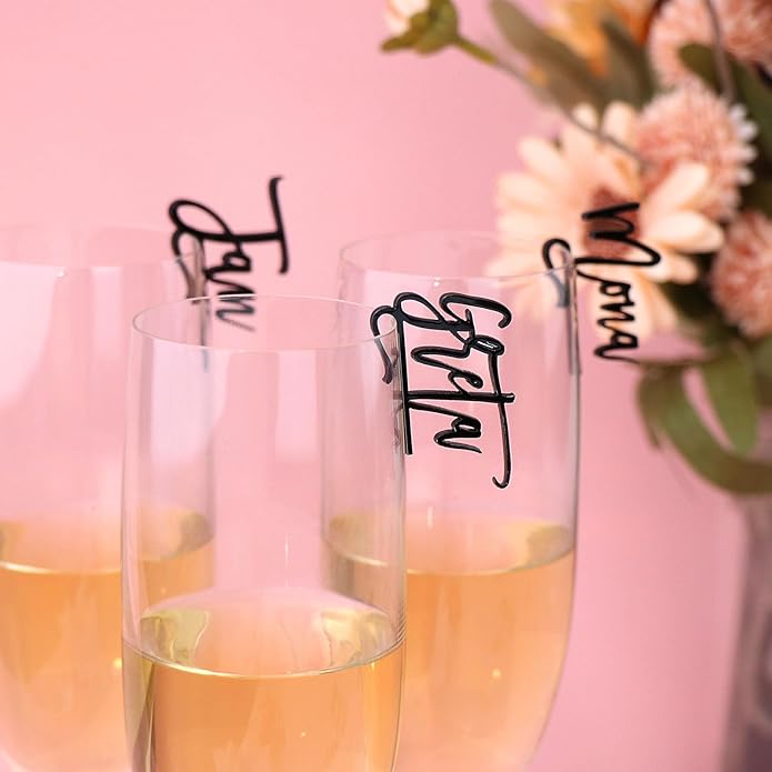 Wedding Custom Wine Charms,Custom Drink Tags,14 Colors Acrylic Personalized Initial Drink Toppers,Drink Name Tags for Partys,Birthdays,Bachelorettes,Bridal or Baby Showers,Corporate Event