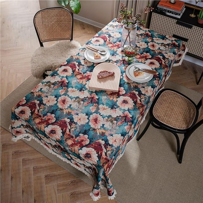 Rectangular Tablecloth American Tablecloth Flower Jacquard Tablecloth Thick Tablecloth Suitable for Restaurant Camping(140 * 240cm)