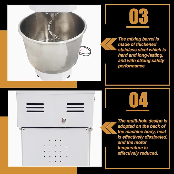 Commercial Stand Mixer 60L Double-acting Double-speed Dough Mixer Dough Kneading Machine Bread Spiral Mixer Automatic Dough Mixing Machine for Pizza Restaurant Bakeries Kitchen 220V