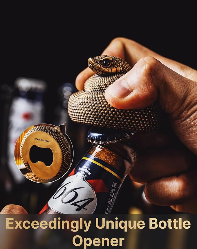 COPPERTIST.WU Hognose Snake Bottle Opener Mens Gift - Animal Beer Bottle Opener Bar Decor Cool Unique Novelty Gadgets (Brass)