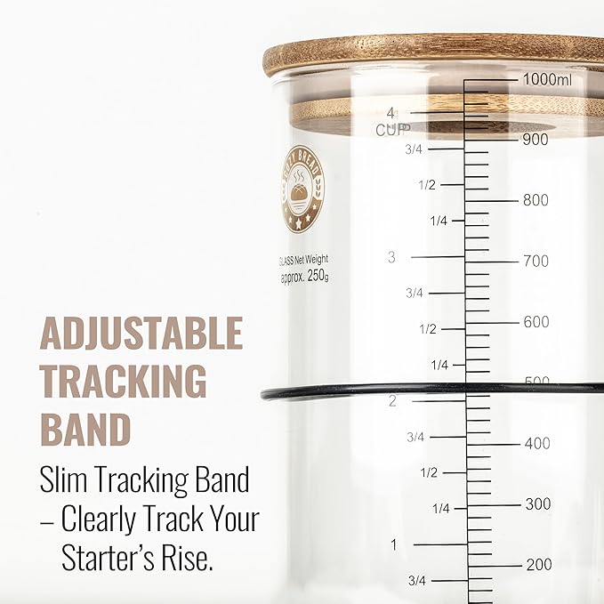 Cozy Bread® Digital Sourdough Starter Jar – 34oz Glass Fermentation Jar with Digital Temperature & Humidity Sensor | Perfect for Growing Sourdough Starter | USA Brand
