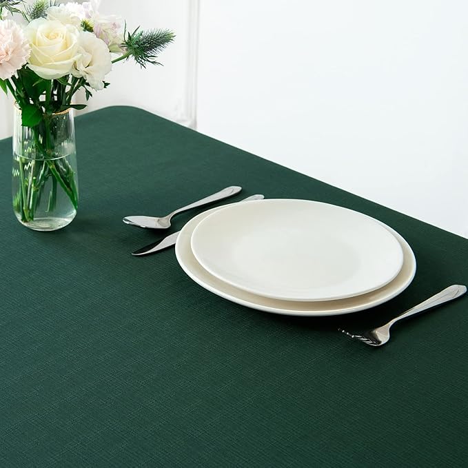 maxmill Faux Linen Textured Rectangle Tablecloth Water Resistant Wrinkle Free Spill-Proof Soft Table Cloth for Dining Room Decoration, Banquet, Christmas Holiday Dinner, 60 x 84 Inch Hunter Green
