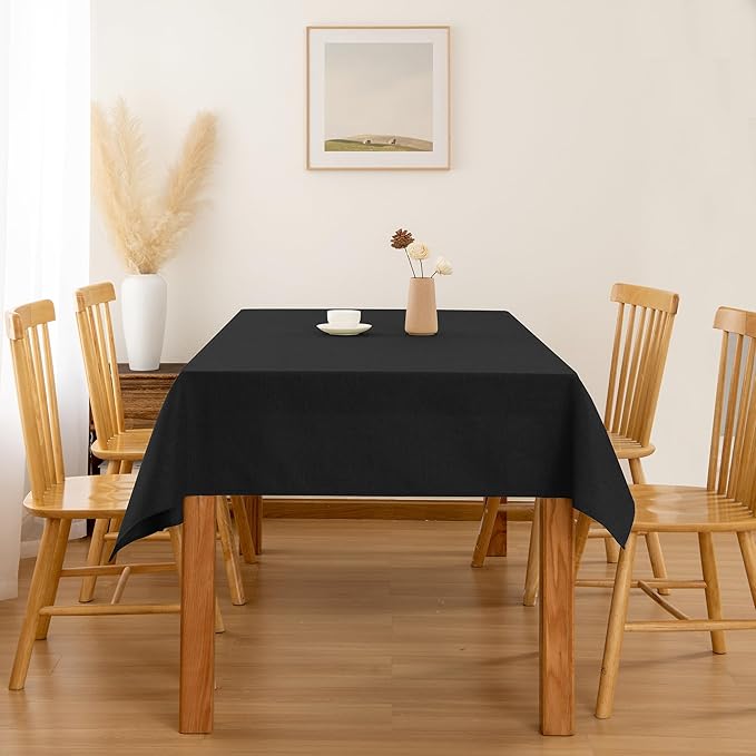 Hiasan Faux Linen Rectangle Tablecloth - Wrinkle and Stain Resistant Washable Table Cloth for Kitchen Dining Room Holiday Table Cover for Dinner, Black, 70 x 108 Inch
