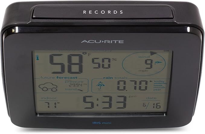 AcuRite Iris Weather Station with Mini Wireless Display for Temperature, Humidity, Wind Speed, Wind Direction, Historic Rainfall Totals, and Hyperlocal Forecast with Built-in Barometer (01122M)