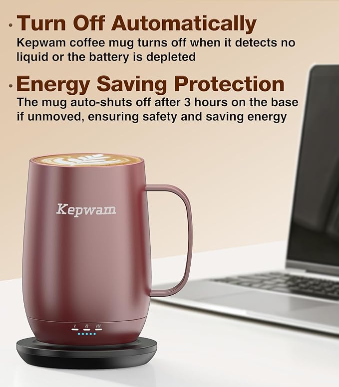 Kepwam Heated Coffee Mug T2-Plus, 20oz Leading Large Capacity Self Heating Mug, Up to 8 Hrs Battery & Hot Up to 149℉, Smart Coffee Mug for Women, Men