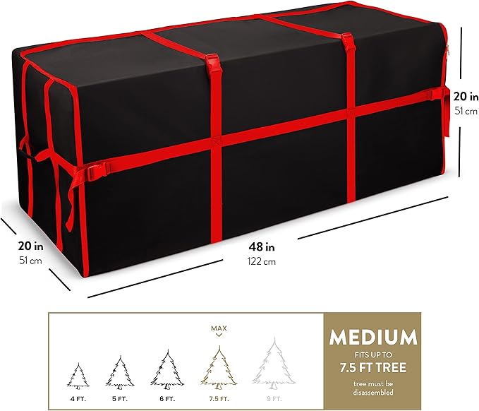ZOBER Wide Christmas Tree Storage Bag - Maximum Accessibility - Fits 7.5 Ft Trees - 600D Oxford Fabric Christmas Tree Bag For Storage Box For Xmas - Strong Durable Straps & Handles - Card Slot - Black