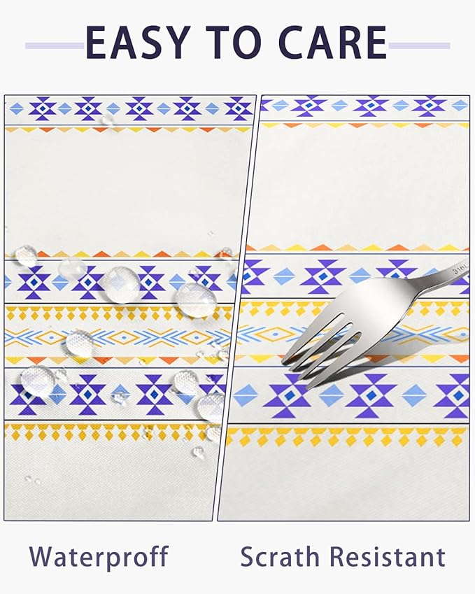 Bohemian Linen Rectangle Tablecloth 60''x 102'', Boho Tassels Table Cloth, Farmhouse Dining Table Cover Waterproof & Wrinkle Free for Kitchen, Holiday, Party, Picnic