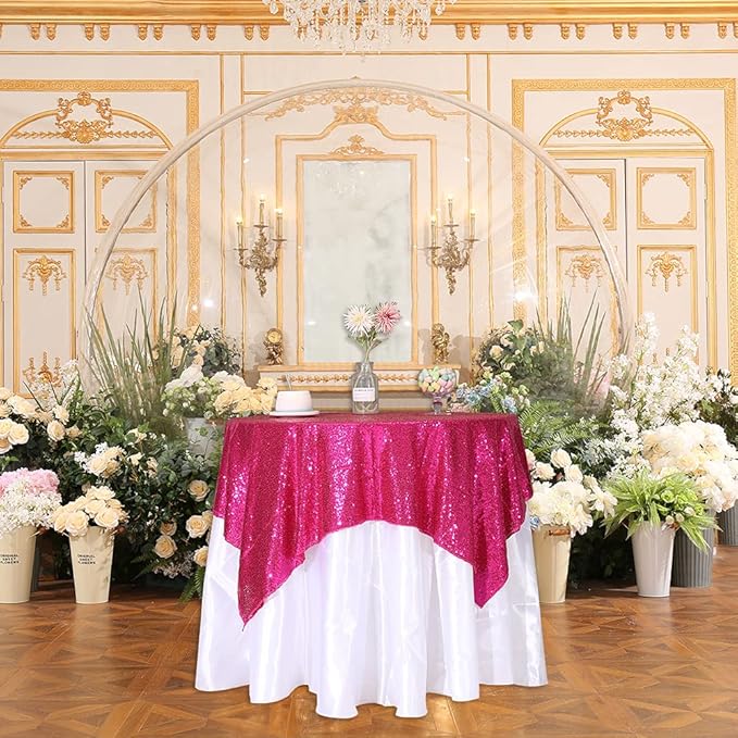 Eternal Beauty Hot Pink Tablecloth, 50x50 Inch Sequin Square Table Cover for Valentines Cake Dessert Exhibition Party Birthday Events