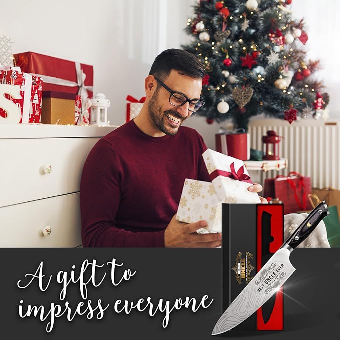 Best Uncle Ever Gifts for Men Uncle, 8 inch Professional German High Carbon Stainless Steel Chef Knife, Kitchen Cooking Knife Gifts for Birthday, Gifts for Uncle Men