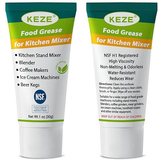 Keze Food Grade Equipment Lubricant, Food Service Equipment Lube for kitchenaid Stand Mixer, Beer Kegs, Slushee and Espresso Machine, Odorless Kitchen Mixer Grease, 1 oz 2-Pack