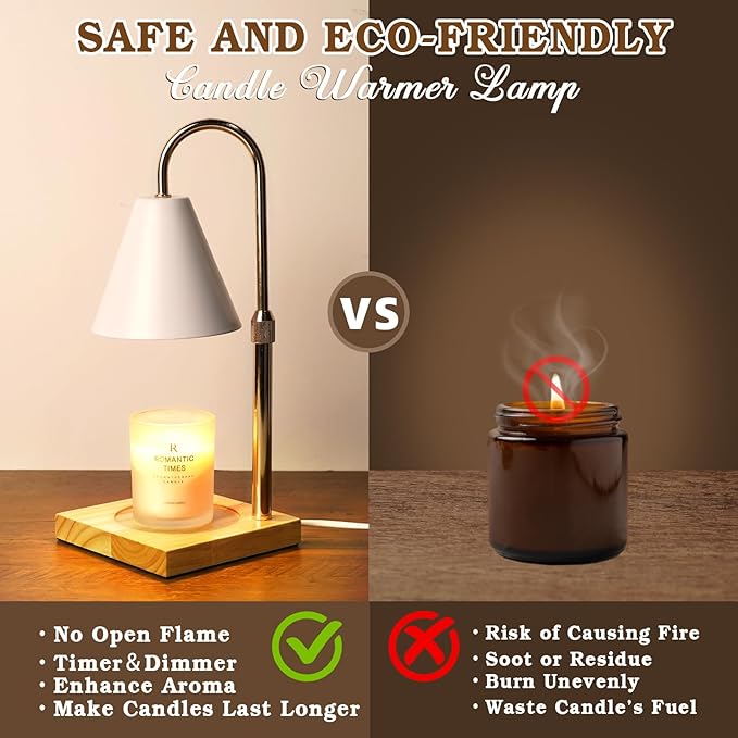 White Candle Warmer Lamp with Timer Dimmer, Electric Candle Lamp Warmer for Bedroom Decor, Birthday Gifts for Mom, Adjustable Metal Candle Lamp, Valentines Gifts, Home Decor for House Warming Gifts