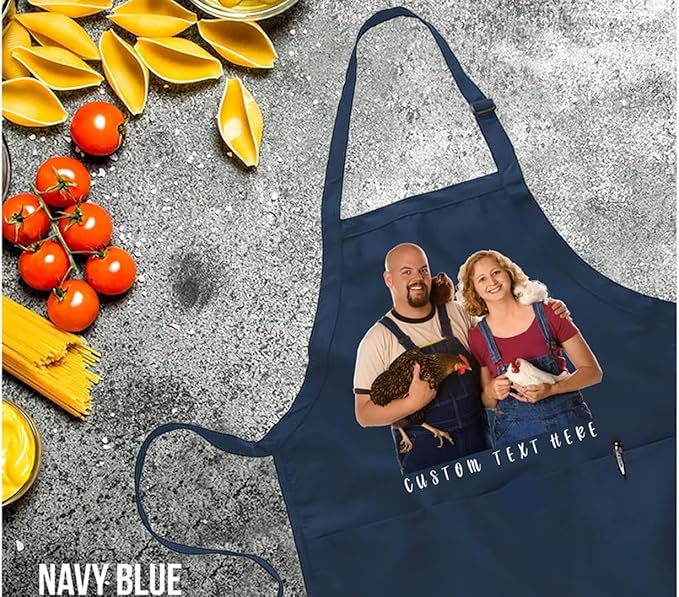 Custom Photo Apron – Personalized Kitchen Apron with Picture & Text, Upload Your Image, 100% Cotton Chef Apron for Cooking, Baking & Gifts (6 Colors)