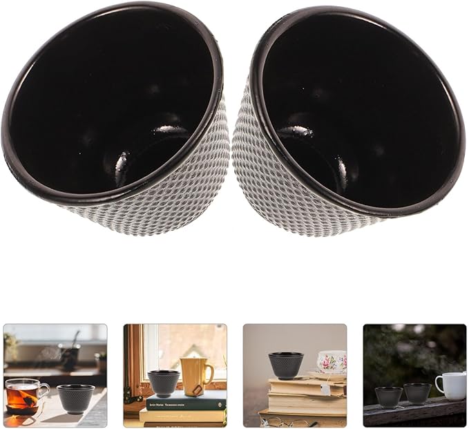 Angoily 2pcs Japanese Tea Cup Black Cups Japanese Cast Iron Tea Set Chinese Retro Kung Fu Teacup Handcraft Mugs Set for Households, Offices