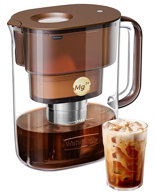 Waterdrop Cold Brew Coffee Maker with 1 Magnesium Water Filter, Well-Balanced Acidity, Unlocks Flavor and Aroma, BPA-Free, Precision Fine Mesh Filter for Iced Coffee, Tea, Lemonade, Brown