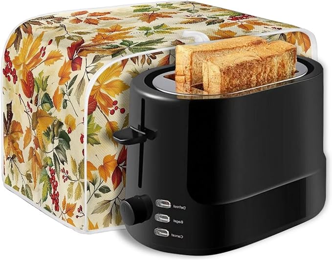 Doojoayie Fall Leaf Toaster Cover for Kitchen Small Appliance Bread Machine Protector Washable Oven Cover 4 Slice Kitchen Accessories Thanksgiving Decorations