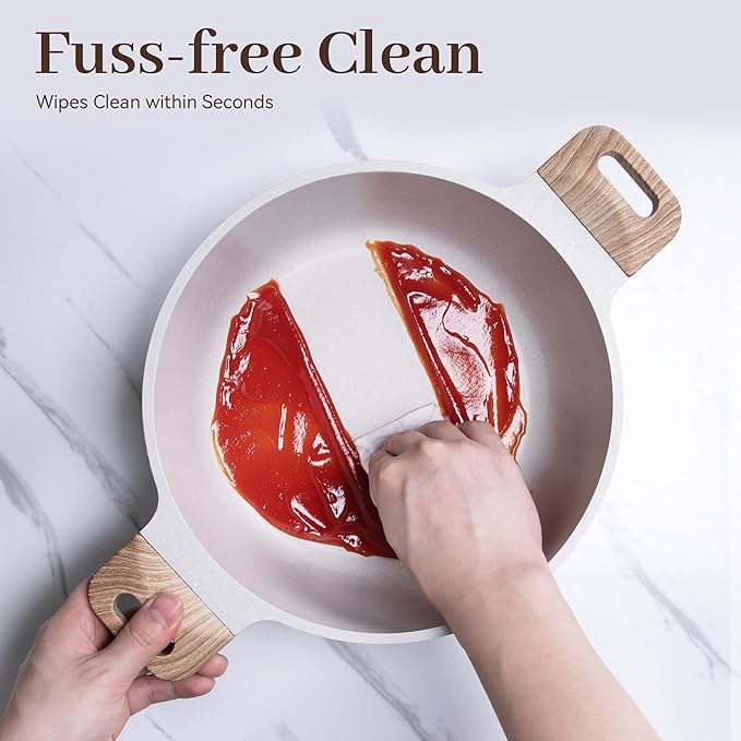 Pots and Pans Set Non Stick, 13Pcs Kitchen Cookware Sets, Granite Stone Induction Cookware Non Stick Cooking Set w/Frying Pans, Saucepans, Sauté Pan (PFOA Free), Cream White