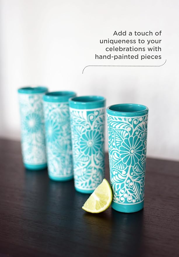 Tequila Decanter Set, Liquor Decanter with Shot Glasses and Mexican Sombrero, Hand-painted Decanter, Skull Decanter, Bar Decoration, Unique Tequila Gift, Gift For Dad (Turquoise Charro Set)