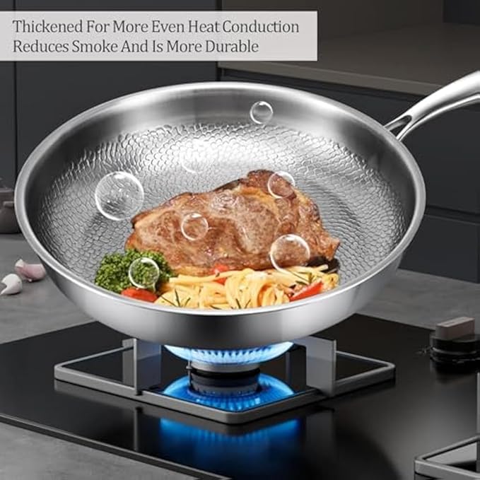 Titanium Pan, 100% Pure Titanium Hammered Frying Pans with Lid for Cooking Suitable for All Stovetops, Home Use Cookware | No Coating | Non-Stick