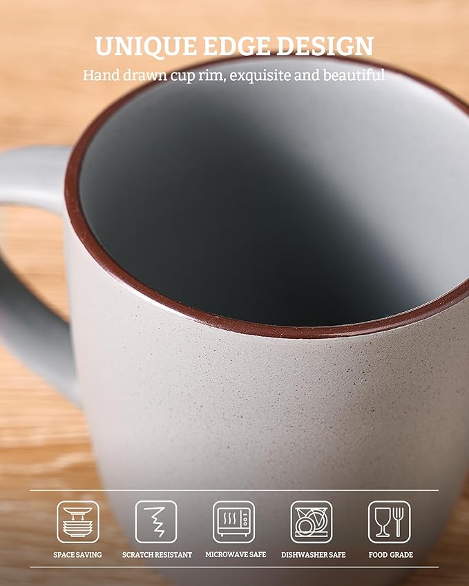 famiware Mercury Coffee Mugs 13 oz, Coffee Mugs Set of 4 with Handle, Cups for Latte, Hot Tea, Cappuccino, Mocha, Cocoa, Light Grey