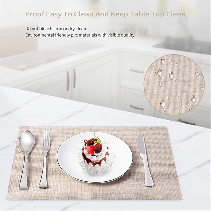 Placemats Set of 8 Heat- PVC Woven Stain Anti-Skid Table Mats Washable for Kitchen Table(Pink)