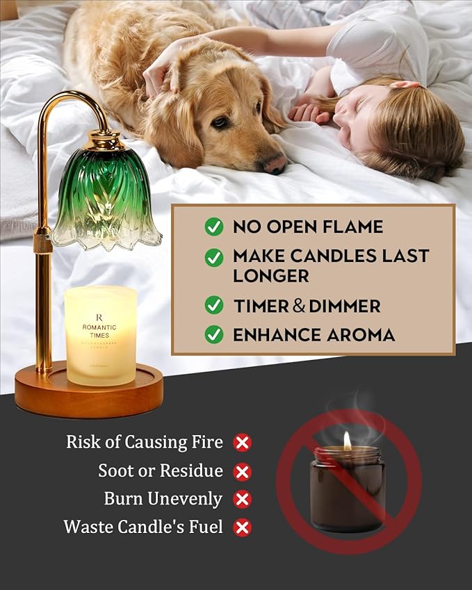 Candle Warmer Lamp, Gold Candle Lamp Warmer with Timer & Dimmer with 2 Bulbs, Birthday Gifts for Women Mom, Valentines Gifts, House Warming Gifts New Home Bedroom Decor, Height Adjustable