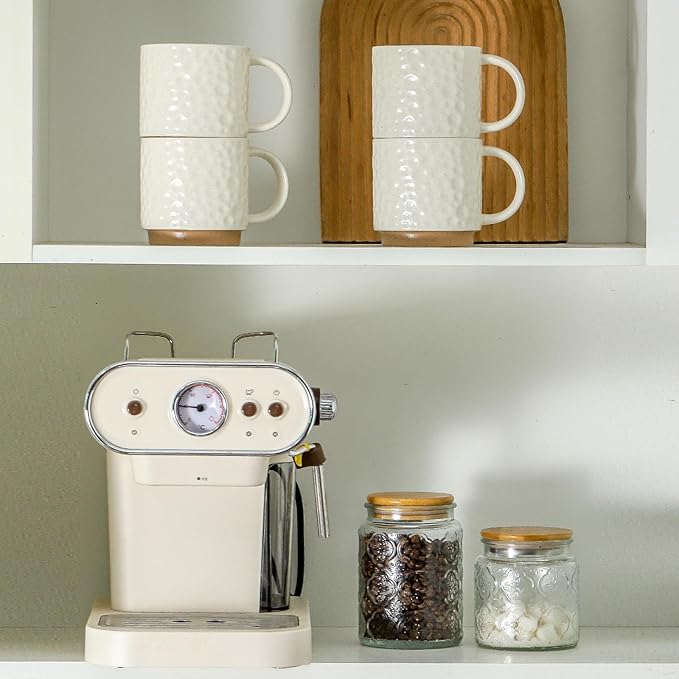 Nihow 16OZ Stackable Coffee Mug Set, Large Ceramic Coffee Mug Set of 4,Coffee Cup Set for Cappuccino/Latte/Cocoa,Dishwasher & Microwave Safe, Matte White