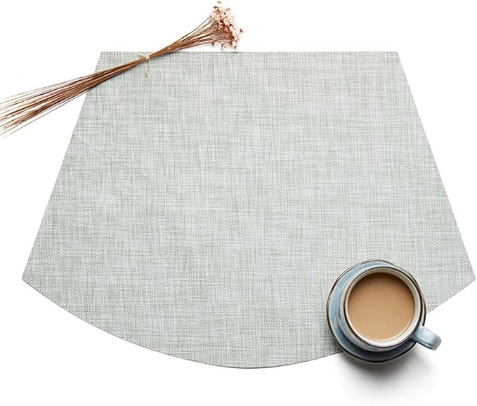Round Oval PVC Table Placemats Wedge Shaped Dining Table Mats Non-Slip Heat Waterproof Indoor Outdoor Kitchen(San Light Green,6 pcs 45x30cm)