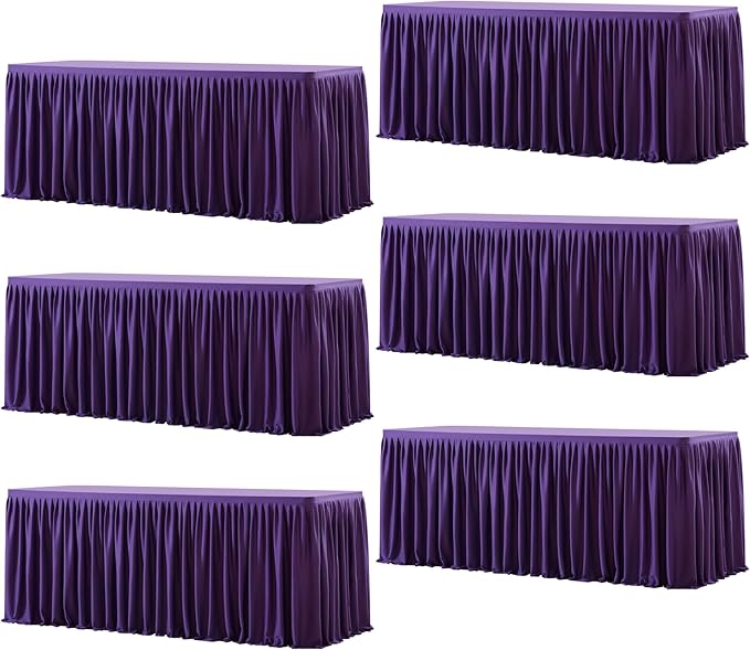 Wish Care 6 Pack Purple Rectangle Table Clothes for 6 Foot Tables, Polyester Fitted Tablecloths 6ft Stretch Table Cover for Wedding, Birthday, Parties, Trade Show, Craft Show
