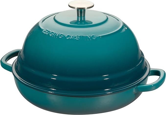 Enameled Cast Iron Dutch Oven Pot with Lid, Round Bread Oven for Homemade Sourdough Bread Baking, 6 Quart, Darkcyan