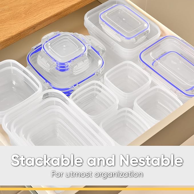 Superio Plastic Food Storage Container Set, BPA Free, Sealed Containers with Airtight Lids for Pnatry, Cupboard, and Fridge- Microwave and Dishwasher Safe (10) (4 Pack)
