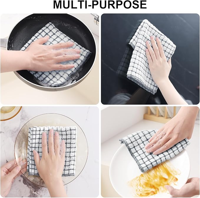 Kitinjoy Cotton 16 Pack Kitchen Towels and Dishcloths Sets, 16 x 25 Inch & 12 X 12 Inch Dish Towels Bulk, Super Soft and Absorbent Hand Towels for Kitchen Drying, Grey