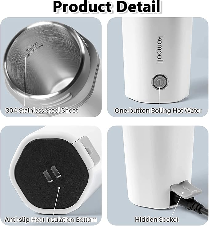 Electric Travel Kettle, Portable Electric Kettle, Mini Hot Water Boiler, Small Travel Tea Kettle Fast Boiling Water, One Cup Hot Water Maker, 350ml-White