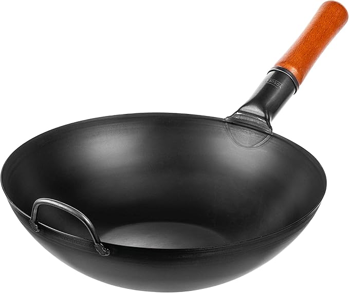 YOSUKATA Carbon Steel Wok Pan 13,5“ with Premium Wok Cover 13,5 inch Pan Lid
