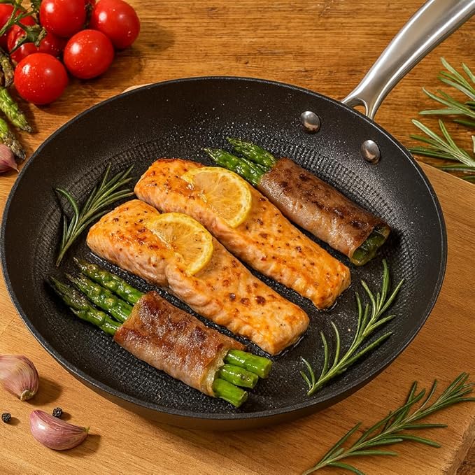 Cuisiland 4-Piece Honeycomb Cast Iron Cookware Set – 2.5QT/7.5'' Milk Pot, 10" Frying Pan, 10" Shallow Braising Pan & 5.5QT/10.5'' Casserole Pot, Non-Stick, Oven Safe, Classic Heat Retention
