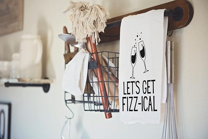 Handmade Funny Kitchen Towel - 100% Cotton Cheeky Champagne Toast Hand Bar Towels for Kitchen - 28x28 Inch Perfect for Hostess Housewarming Christmas Mother’s Day Birthday Gift (Let's Get Fizz-ical)